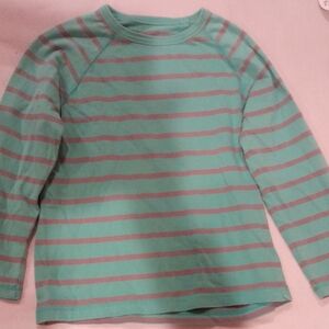 Striped Green and Gray Long Sleeve T Shirt, mini Boden, 7-8yr